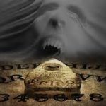 Ouija Board with evil face coming from it